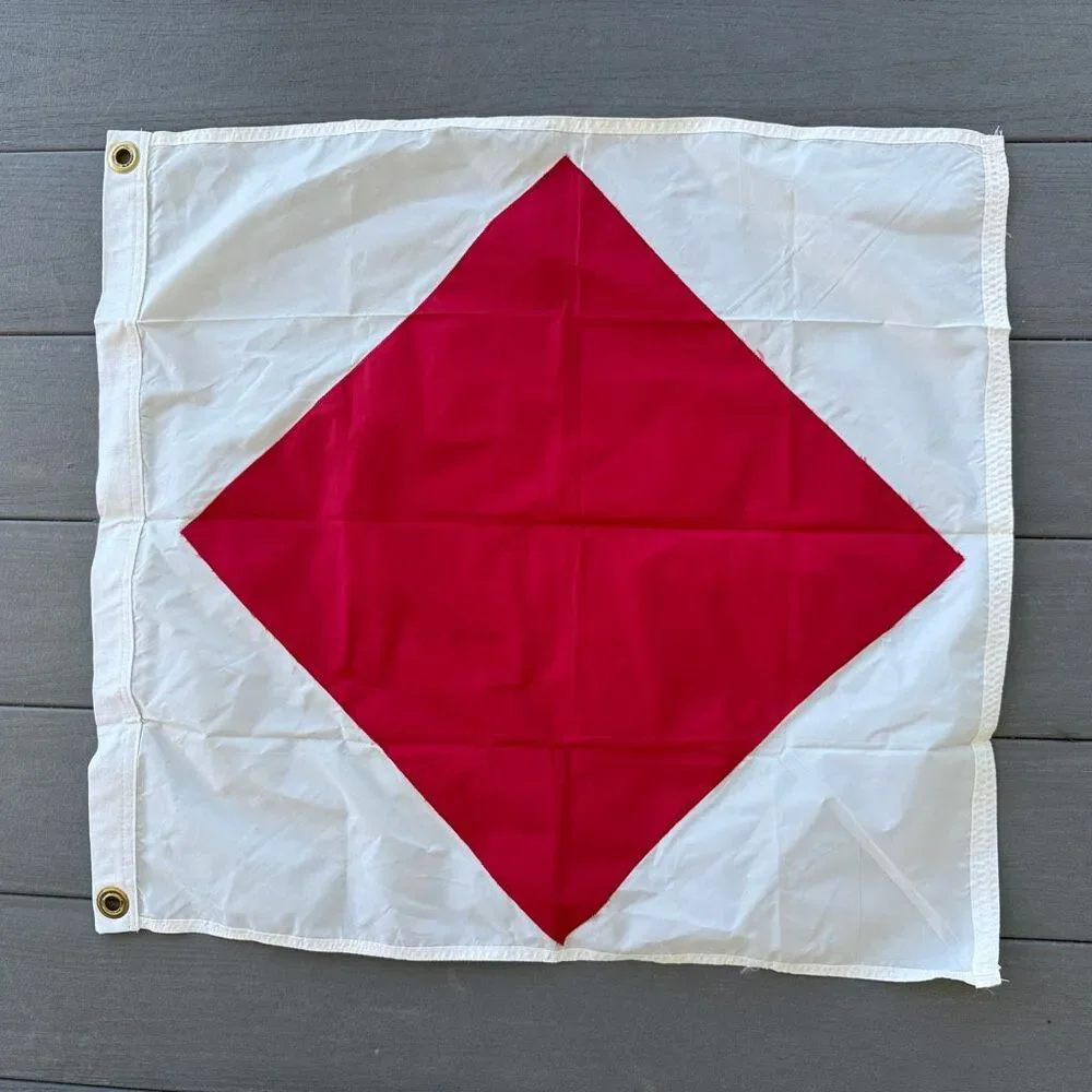Vintage Authentic Nautical Signal Flag - Letter F Foxtrot - White and Red Diamon